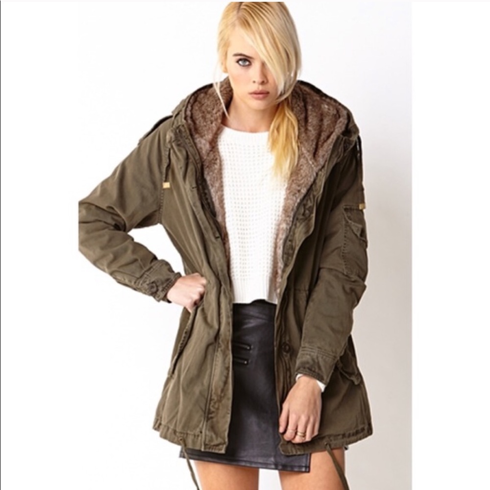 Forever 21 Faux Fur Olive Parka